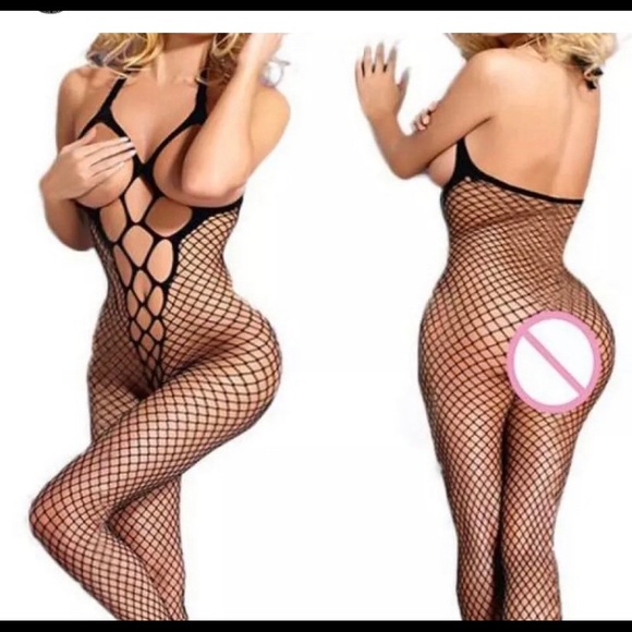 Black Fishnet Lace Cat Bodysuit Lingerie Nighty - Picture 1 of 2
